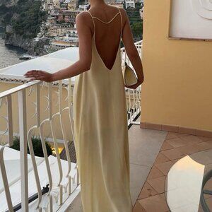 Backless Vacation Satin Long Dress